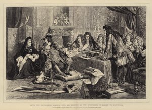 Luigi XIV che tratta affari con i suoi ministri negli appartamenti di Madame de Maintenon